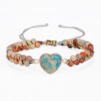 Gemstone Woven Ball Bracelets, Koreite, with Polyester Cord, Heart, handmade, fashion jewelry & adjustable & for woman cm 