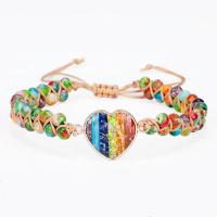 Gemstone Woven Ball Bracelets, Impression Jasper, with Polyester Cord, Heart, handmade, fashion jewelry & adjustable & for woman, multi-colored cm 