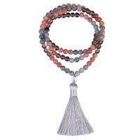 Fashion Fringe Necklace, Gemstone, with Cotton Thread, Round, handmade, fashion jewelry & folk style & for woman, mixed colors 