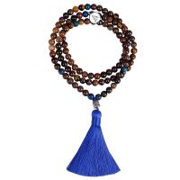 Fashion Fringe Necklace, Tiger Eye, with Cotton Thread & Zinc Alloy, Round, handmade, fashion jewelry & folk style & for woman 