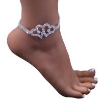 Brass Anklet, Heart, plated, fashion jewelry & for woman & with rhinestone cm 