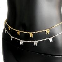 Brass Waist Chain, Butterfly, plated, adjustable & for woman & with rhinestone cm 