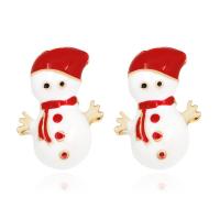 Christmas Earrings, Zinc Alloy, Snowman, gold color plated, fashion jewelry & for woman & enamel 