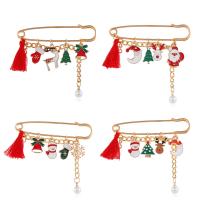 Christmas Jewelry Brooch , Zinc Alloy, gold color plated, Christmas Design & for woman & enamel 