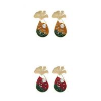 Enamel Zinc Alloy Drop Earring, with Plastic Pearl, Ginkgo Leaf, gold color plated, fashion jewelry & for woman 