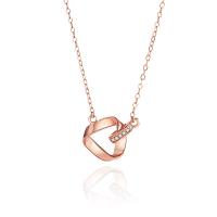 Cubic Zircon Micro Pave Sterling Silver Necklace, 925 Sterling Silver, rose gold color plated, micro pave cubic zirconia & for woman, rose gold color, 450mm 