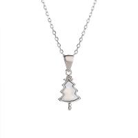 Sterling Silver Jewelry Necklace, 925 Sterling Silver, with Shell, Christmas Tree, plated 450mm 