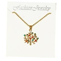 Zinc Alloy Cubic Zirconia Necklace, Tree, gold color plated, micro pave cubic zirconia & for woman, gold Approx 17.7 Inch 