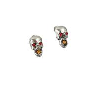 Zinc Alloy Stud Earring, Skull, platinum plated, Unisex & micro pave cubic zirconia, original color 