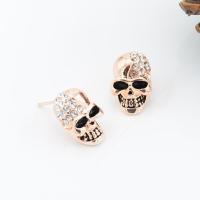 Zinc Alloy Stud Earring, Skull, plated, micro pave cubic zirconia & for woman 