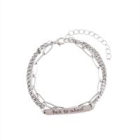 Stainless Steel Charm Bracelet, 201 Stainless Steel, with 1.96inch extender chain, multilayer & Unisex & with letter pattern, original color Approx 6.3 Inch 