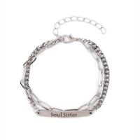 Stainless Steel Charm Bracelet, 201 Stainless Steel, with 1.96inch extender chain, multilayer & Unisex & with letter pattern, original color Approx 6.3 Inch 