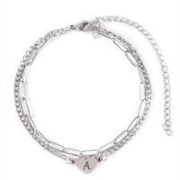 Stainless Steel Charm Bracelet, 201 Stainless Steel, with 1.96inch extender chain, Heart, multilayer & Unisex & with letter pattern Approx 7 Inch 