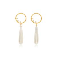Stainless Steel Drop Earring, 304 Stainless Steel, with Plastic Pearl, Vacuum Ion Plating, fashion jewelry & for woman & with rhinestone, golden 