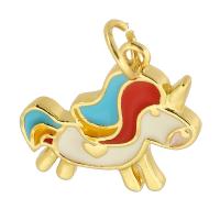 Enamel Brass Pendants, Unicorn, gold color plated, fashion jewelry & DIY & for woman, multi-colored Approx 3.5mm 