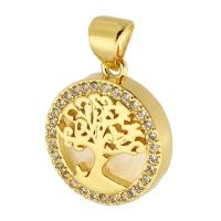 Cubic Zirconia Micro Pave Brass Pendant, with Acrylic, Round, gold color plated, fashion jewelry & tree of life design & DIY & micro pave cubic zirconia & for woman, golden Approx 3mm 