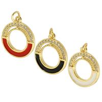 Cubic Zirconia Micro Pave Brass Pendant, Round, gold color plated, fashion jewelry & DIY & micro pave cubic zirconia & for woman & enamel 