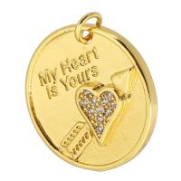Cubic Zirconia Micro Pave Brass Pendant, Round, gold color plated, fashion jewelry & DIY & micro pave cubic zirconia & for woman, golden 