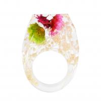 Anillo de dedo de resina, con Flores secas, engomada de gota, unisexo & diverso tamaño para la opción, color mixto, Vendido por UD