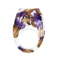 Anillo de dedo de resina, con Flores secas, engomada de gota, unisexo & diverso tamaño para la opción, Púrpura, Vendido por UD