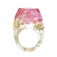 Harz Finger Ring, mit Getrocknete Blumen, Epoxidharzklebstoff, unisex & verschiedene Größen vorhanden, Rosa, verkauft von PC