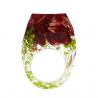 Anillo de dedo de resina, con Flores secas, engomada de gota, unisexo & diverso tamaño para la opción, Rojo, Vendido por UD