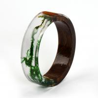 Resin Finger Ring, with Dried Flower & Wood, Donut, epoxy gel & Unisex, mixed colors 