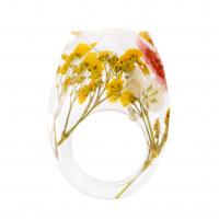 Anillo de dedo de resina, con Flores secas, engomada de gota, unisexo & diverso tamaño para la opción, amarillo, Vendido por UD