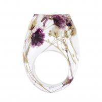 Anillo de dedo de resina, con Flores secas, engomada de gota, unisexo & diverso tamaño para la opción, Púrpura, Vendido por UD