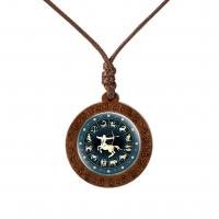 Zeit Gem Jewelry Halskette, Holz, mit Wachsschnur & Glas, flache Runde, unisex, keine, 27x27mm, Länge:ca. 45 cm, verkauft von PC