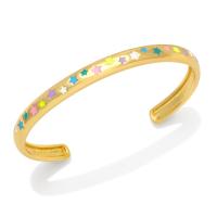 Brass Cuff Bangle, Star, 18K gold plated, for woman & enamel 