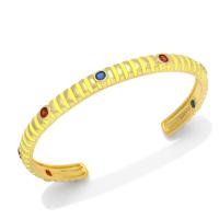Brass Cuff Bangle, 18K gold plated, micro pave cubic zirconia & for woman & enamel 