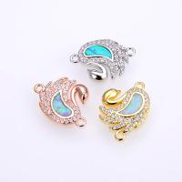 Cubic Zirconia Micro Pave Brass Connector, with Opal, Swan, silver color plated, DIY & micro pave cubic zirconia & 1/1 loop 