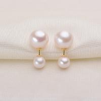 Freshwater Pearl Brass Earring, with Brass, Round, gold color plated, for woman 7-11mm 
