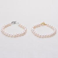 Cultured Freshwater Pearl Brass Bracelet, with Brass, plated & for woman, white, 7-8mm .1 Inch 