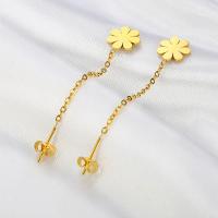 Fashion Stainless Steel Thread Through Earrings, 304 Stainless Steel, Flower, Vacuum Ion Plating, for woman, golden, 47mm 