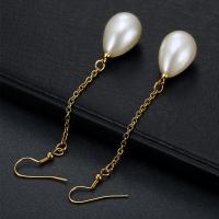Stainless Steel Drop Earring, 304 Stainless Steel, with Plastic Pearl, Teardrop, Vacuum Ion Plating, for woman, golden 
