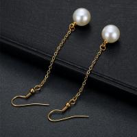 Stainless Steel Drop Earring, 304 Stainless Steel, with Plastic Pearl, Round, Vacuum Ion Plating, for woman, golden 