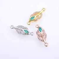 Cubic Zirconia Micro Pave Brass Connector, with Opal, Leaf, plated, DIY & micro pave cubic zirconia & 1/1 loop 