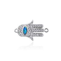 Cubic Zirconia Micro Pave Brass Connector, with Opal, Hamsa, plated, DIY & micro pave cubic zirconia & 1/1 loop 