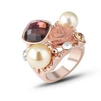 Plastic Pearl Zinc Alloy Finger Ring, with Crystal & Plastic Pearl & for woman & with rhinestone, rose gold color 