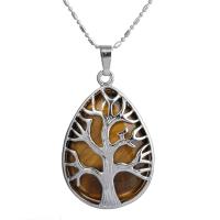 Gemstone Zinc Alloy Pendants, with Gemstone, Teardrop, fashion jewelry & tree of life design & Unisex 
