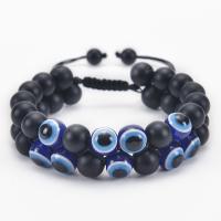 Evil Eye Jewelry Bracelet, Natural Stone, with Polyester Cord, Round, handmade, Double Layer & fashion jewelry & Unisex & adjustable 10mm .8 Inch 