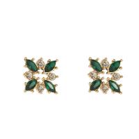 Zinc Alloy Rhinestone Stud Earring, Four Leaf Clover, gold color plated, fashion jewelry & for woman & with rhinestone 25mm 