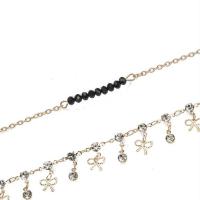 Zinc Alloy Anklet, with 7cm extender chain, Bowknot, gold color plated, Double Layer & fashion jewelry & adjustable & for woman & with rhinestone, golden .5 cm 