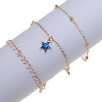 Zinc Alloy Anklet, gold color plated, three layers & fashion jewelry & adjustable & for woman & enamel, golden 