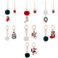 Christmas Earrings, Zinc Alloy, with Plush, gold color plated, Christmas Design & fashion jewelry & for woman & enamel 