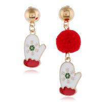 Christmas Earrings, Zinc Alloy, with Plush, gold color plated & Christmas Design & fashion jewelry & for woman & enamel 41mm 