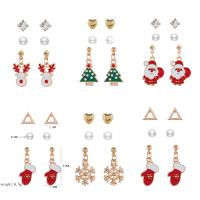 Christmas Earrings, Zinc Alloy, with Plastic Pearl, gold color plated & Christmas Design & for woman & enamel & with rhinestone 1.1cm,0.6cm 