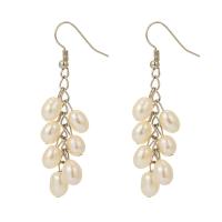 Freshwater Pearl Drop Earring, with Zinc Alloy, silver color plated, fashion jewelry & for woman, 50mm 